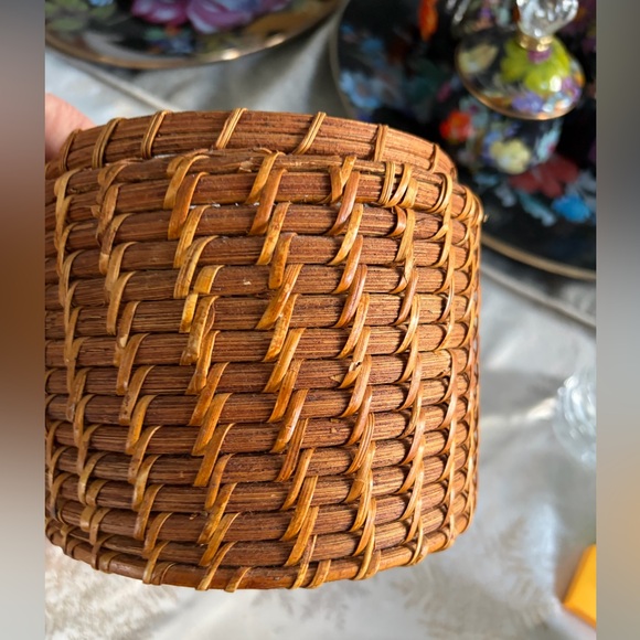 Mackenzie Childs medium wicker rattan canister 6” - Picture 7 of 9